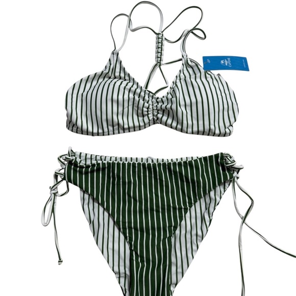 NWTs White and Green Striped Braided Bikini - Picture 5 of 8